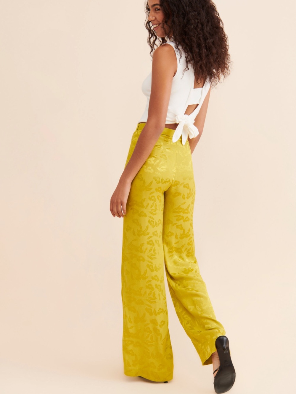 Favorite Daughter Satin Jacquard Wide Leg Friday Wide Leg Pant Lime 12 Persephon - Picture 4 of 17